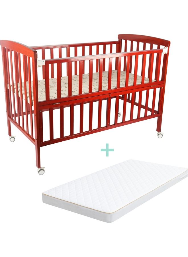 Wooden Portable Crib 129x69x96 With Mattress 126x65x7 Cm