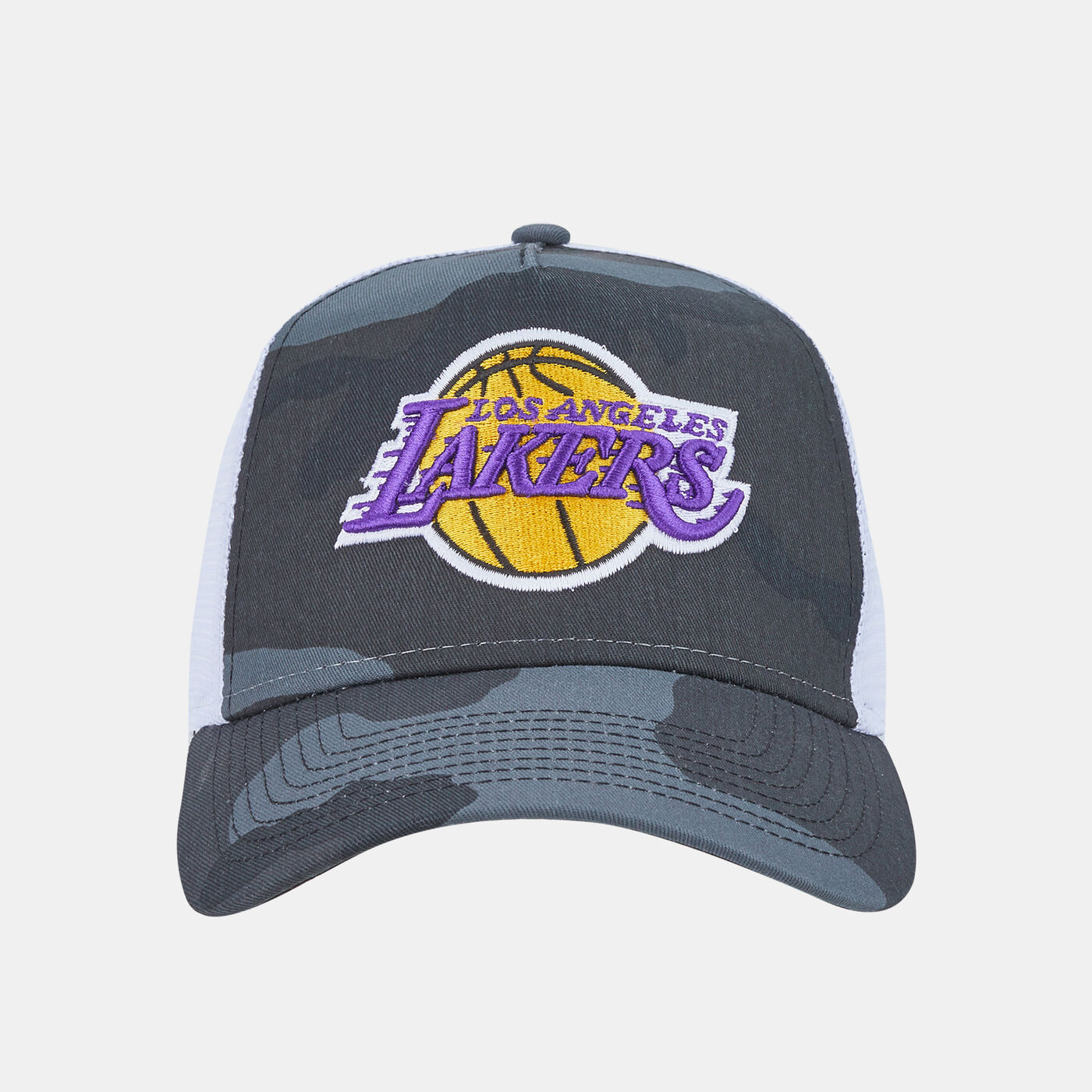 LA Lakers NBA Camo 9FORTY A-Frame Trucker Cap