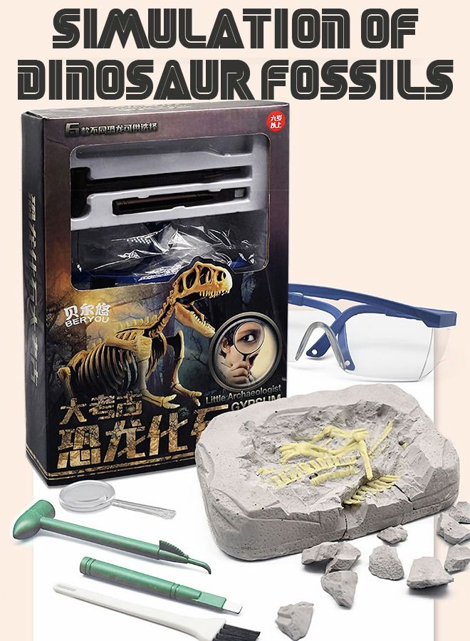Archaeology Dinosaur Toy Kit with Plaster Hammer Chisel Cleaning Brush Magnifying Glass Dust Goggles Dig Out Dinosaur Skeleton Gifts for Kids
