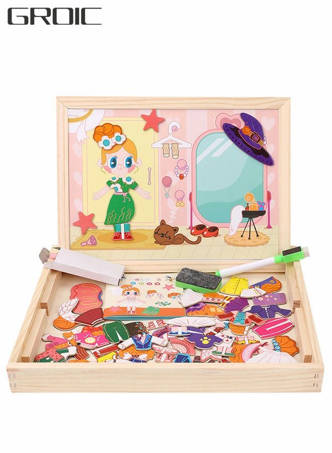 Magnetic Drawing Board, Girls Dress up themed toys, Wooden Puzzles Games Toys for Kids Drawing Learning