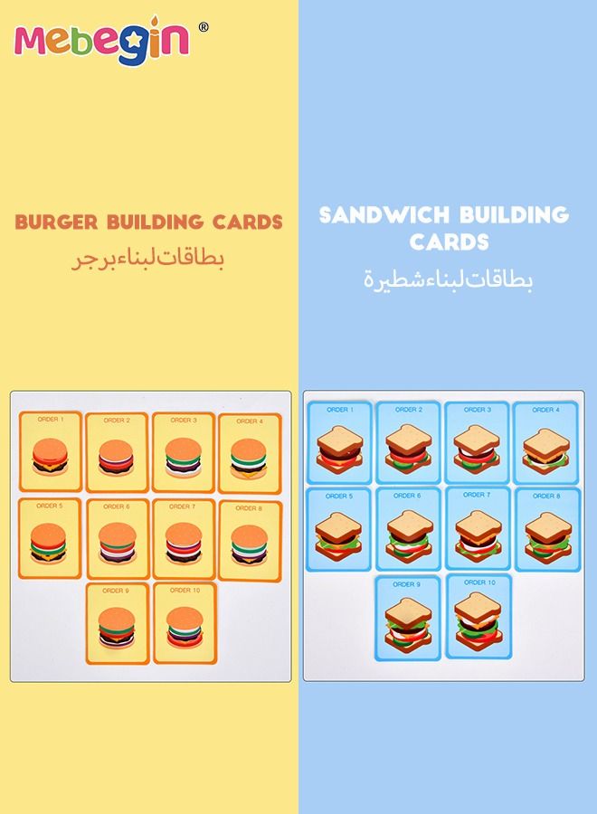 Wooden Sandwich and Hamburger Making Set, Hamburgers and Sandwiches Building Blocks, Kitchen Play House Games， Colorful Creative Kitchen Toy, Imagination- and Creativity-sparking Toys, Ideal Gift for Kids Aged 36 Months＋