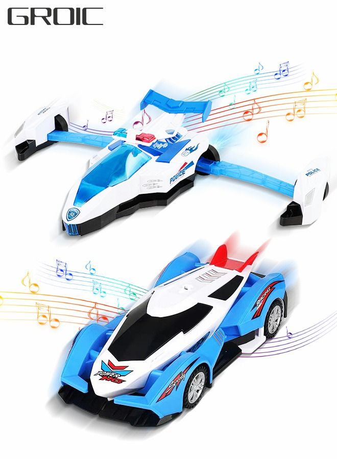 Transforming Airplane Toy, Transforming Car with LED Flash and Sound, Kids Toy Plane, Stunt Spinning Transforming Car Electric Universal Toy Car