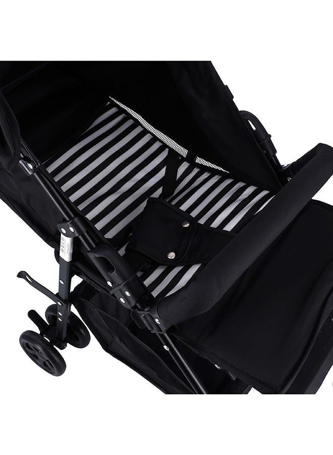 Adjustable Stroller With Compact, Reversible Handlebar Safety Belt Wheels Suspension Reclining Position Portable And Flexible, Unisex, 6 To 36 Months- Black
