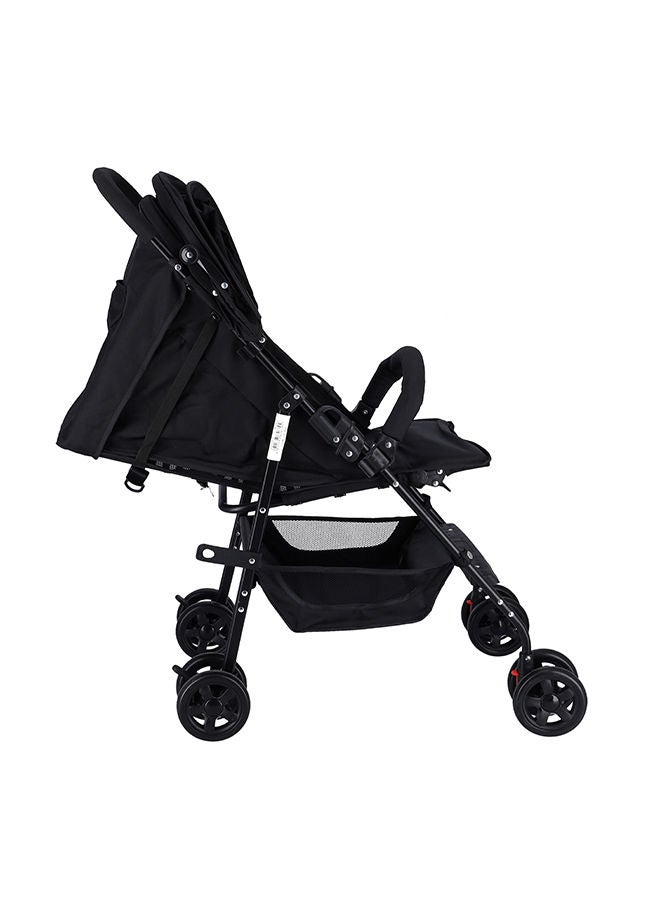 Adjustable Stroller With Compact, Reversible Handlebar Safety Belt Wheels Suspension Reclining Position Portable And Flexible, Unisex, 6 To 36 Months- Black