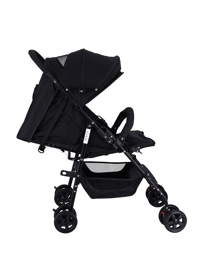 Adjustable Stroller With Compact, Reversible Handlebar Safety Belt Wheels Suspension Reclining Position Portable And Flexible, Unisex, 6 To 36 Months- Black