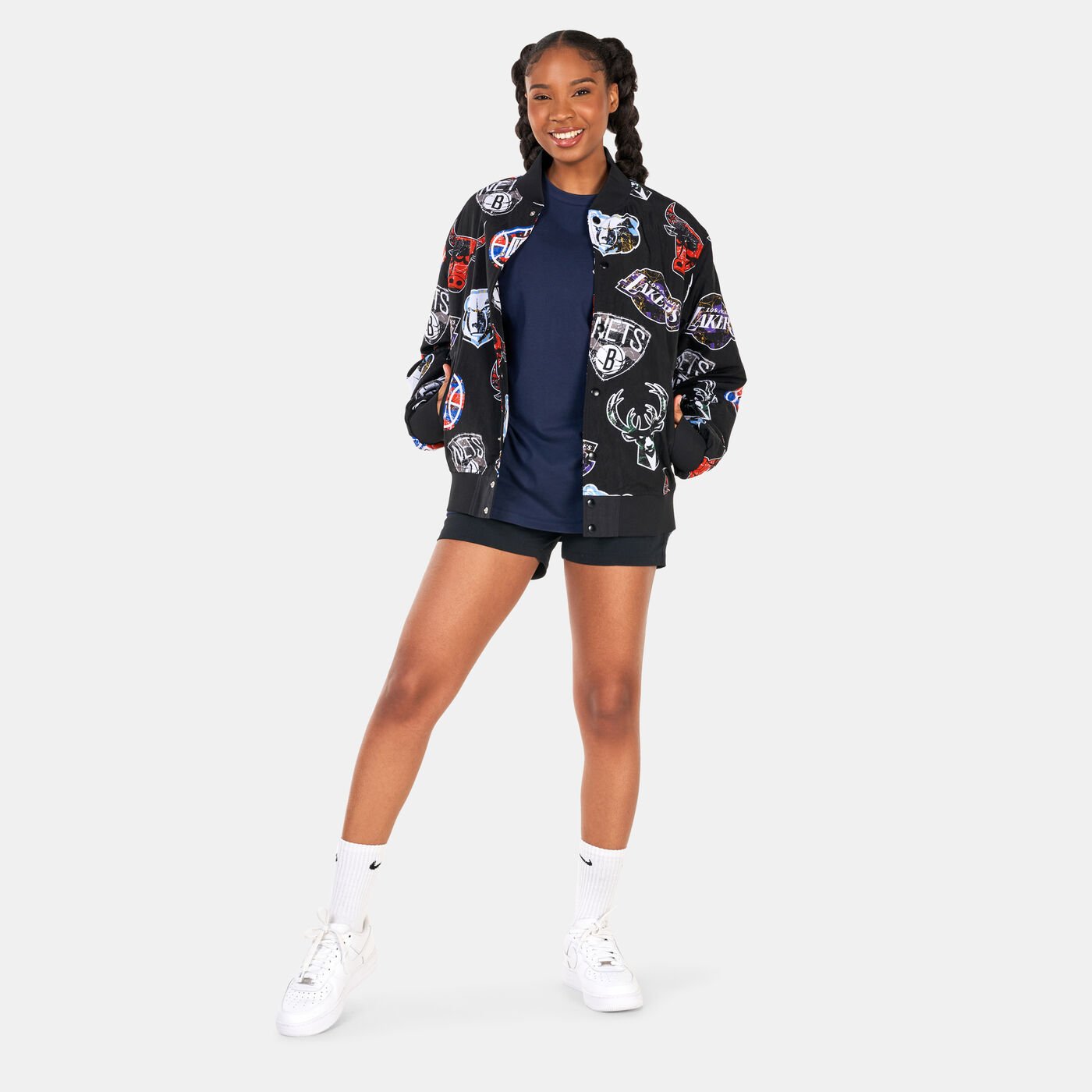 Allover Print NBA Logo Bomber Jacket