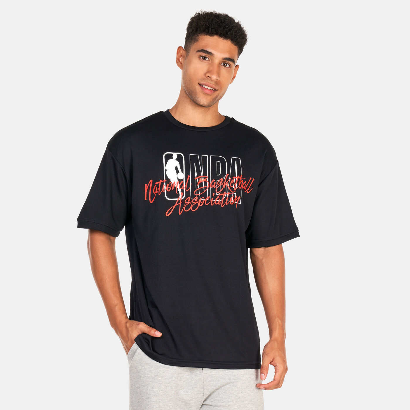 Oversized NBA Logo Script Mesh T-Shirt