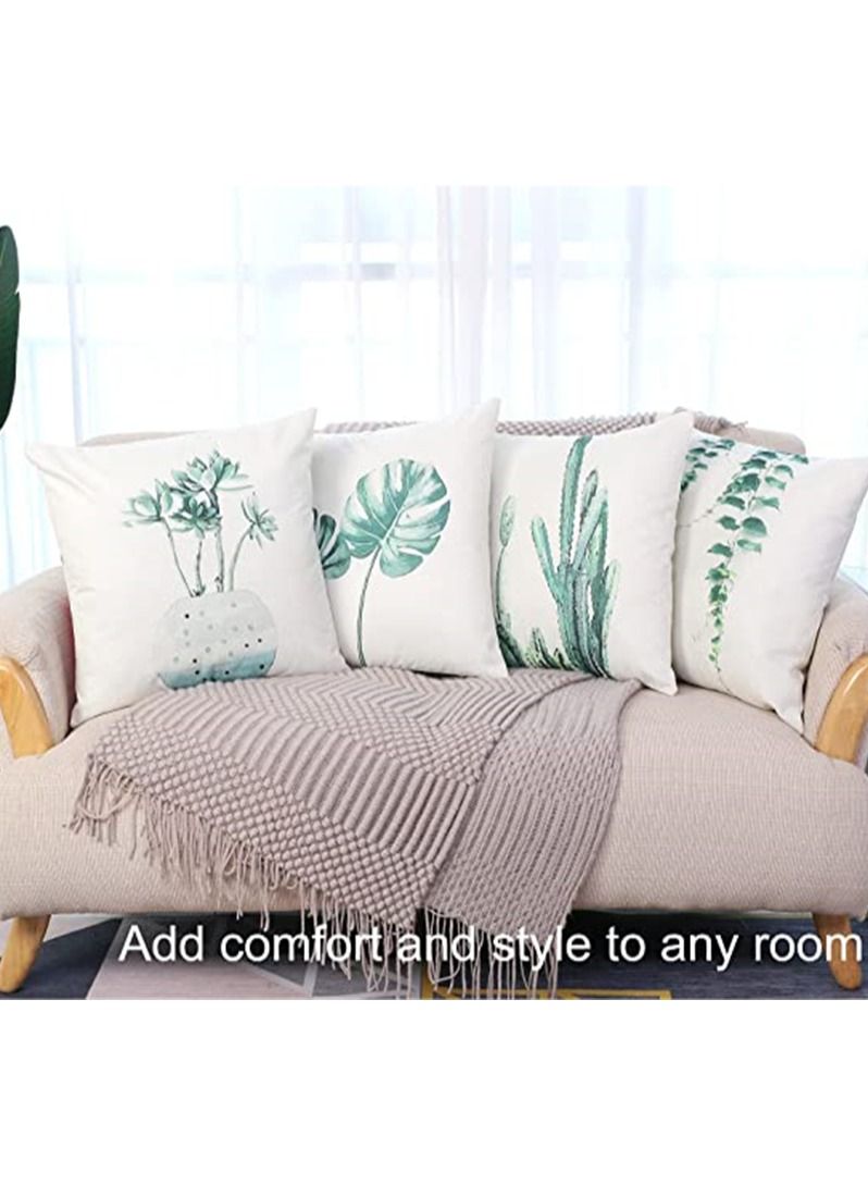 Pillowcase Set of 4 Decorative Throw Pillow Covers 18x18 Inch for Couch Flowers Square Summer Accent Pillows Cover Case for Cushions Sofa Bed Cushion and Living Room Outdoor Decoration