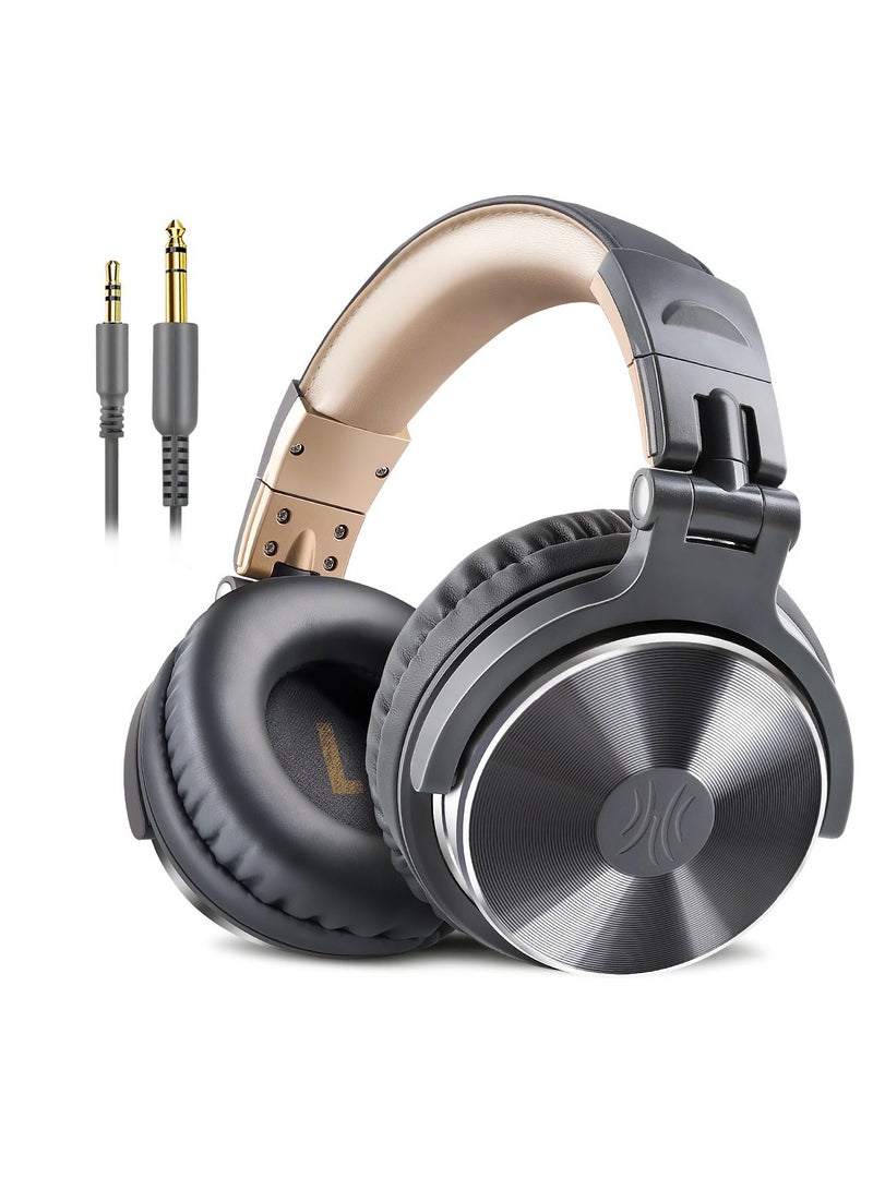 Pro 10 Wired Over-Ear Bass Headset with 50Mm Shareport and Mic for Recording Monitoring Podcast Guitar PC TV Grey Gold