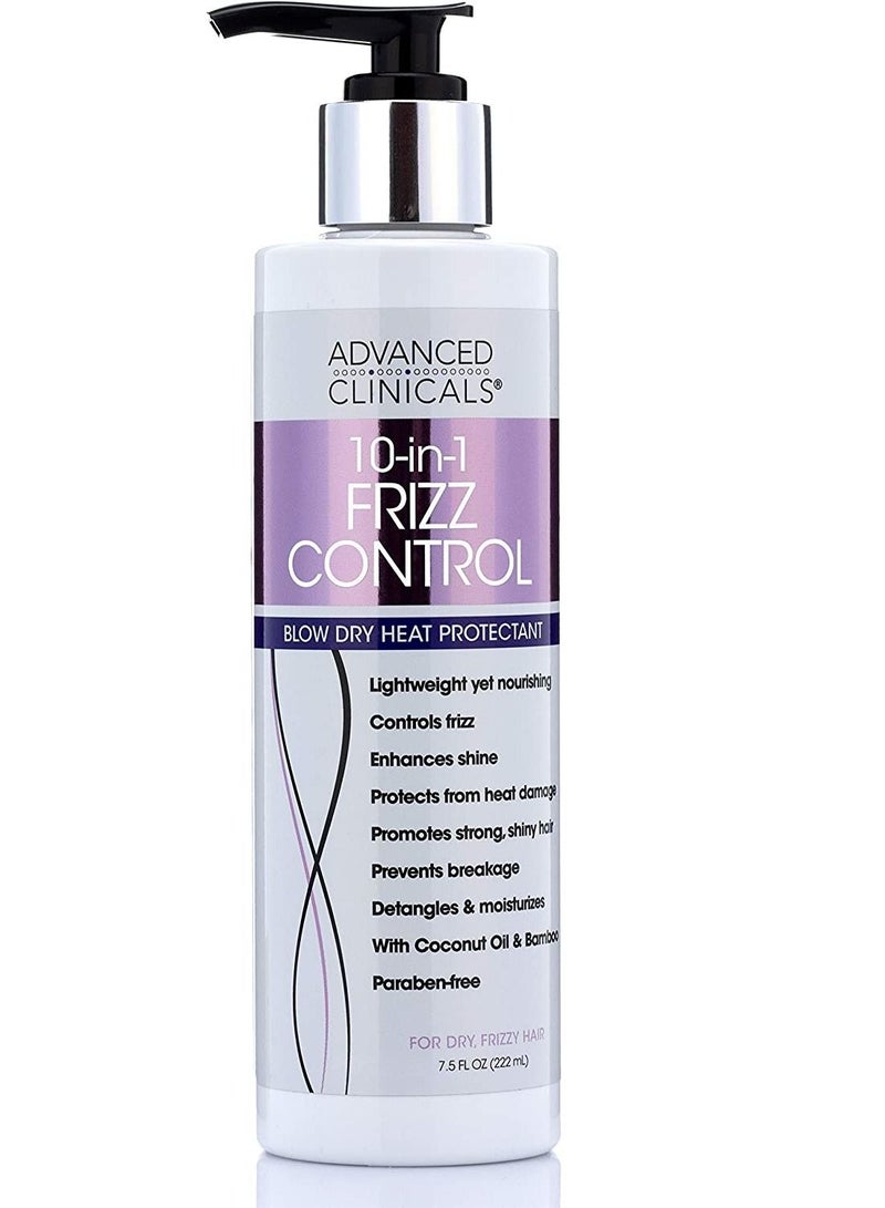 Advanced Clinicals, 10-In-1 Frizz Control, Blow Dry Heat Protectant, 222 ml