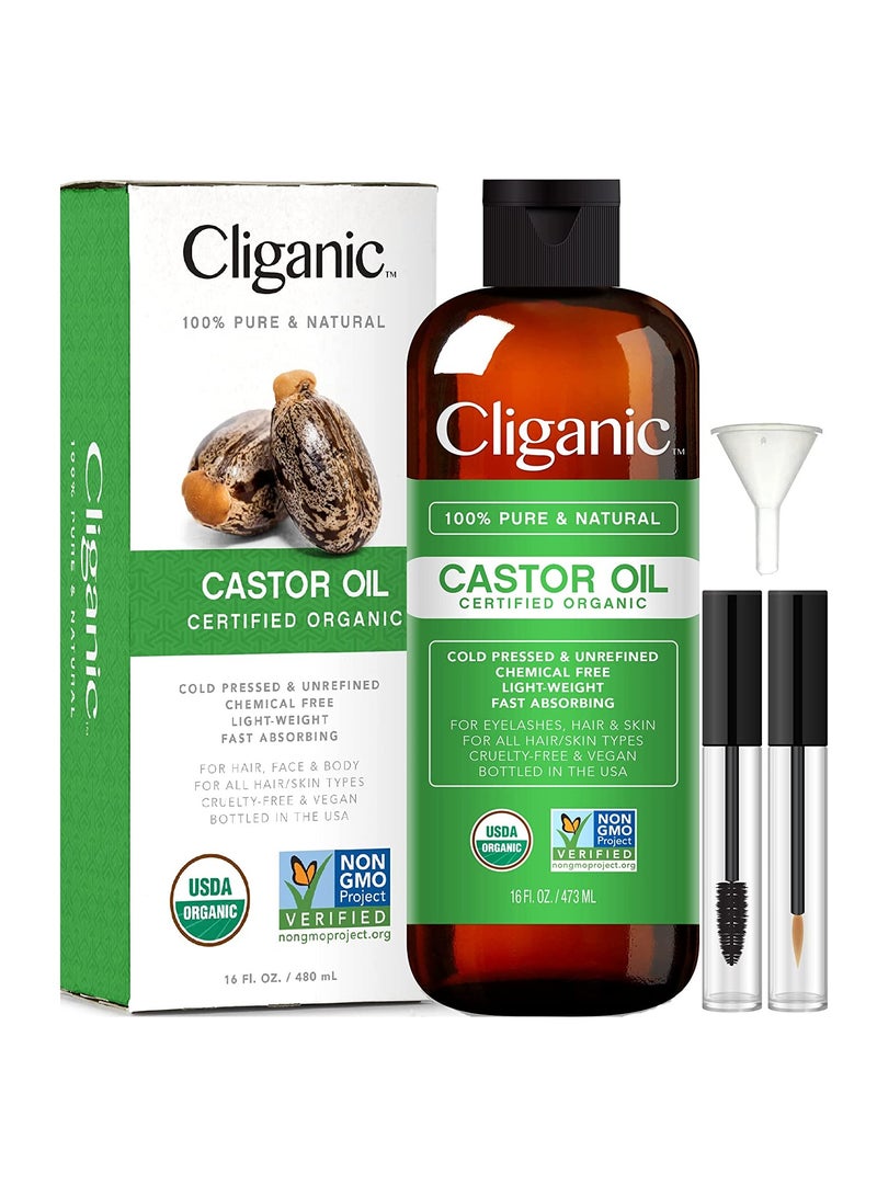 Cliganic USDA Organic Castor oil with Eyelash Kit