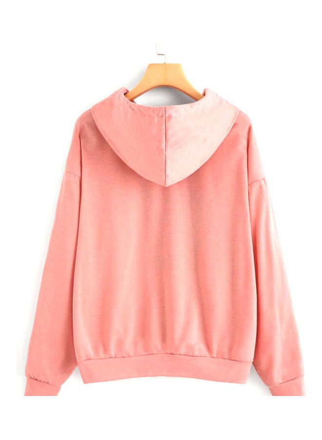 Sorry I'm Late Printed Long Sleeves Hoodie Pink