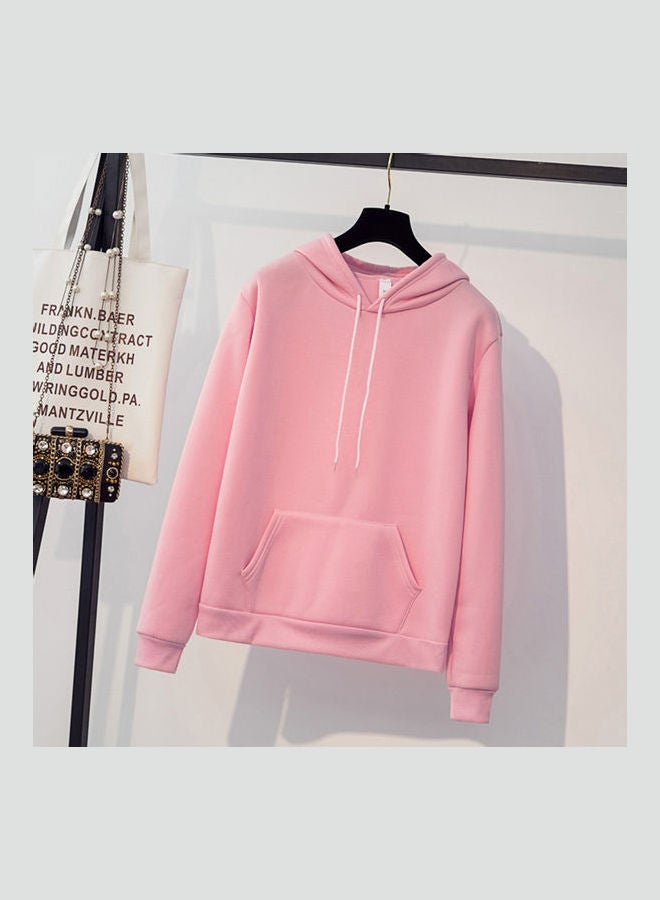 Solid Hoodie With Drawstring Pink