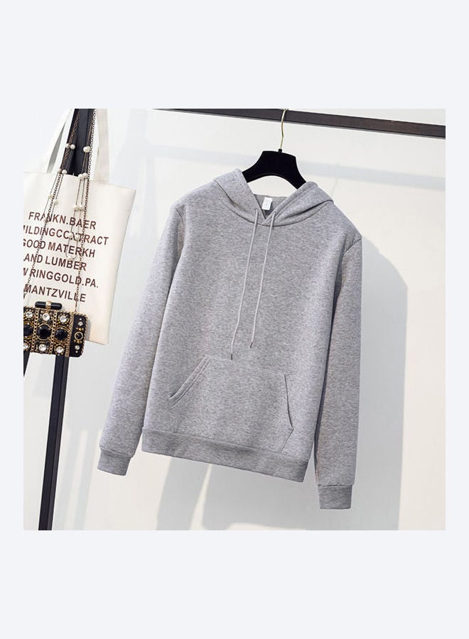 Solid Hoodie With Drawstring Grey