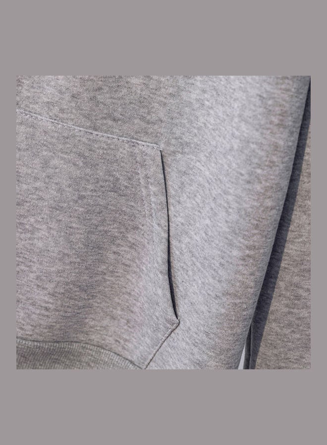 Solid Hoodie With Drawstring Grey