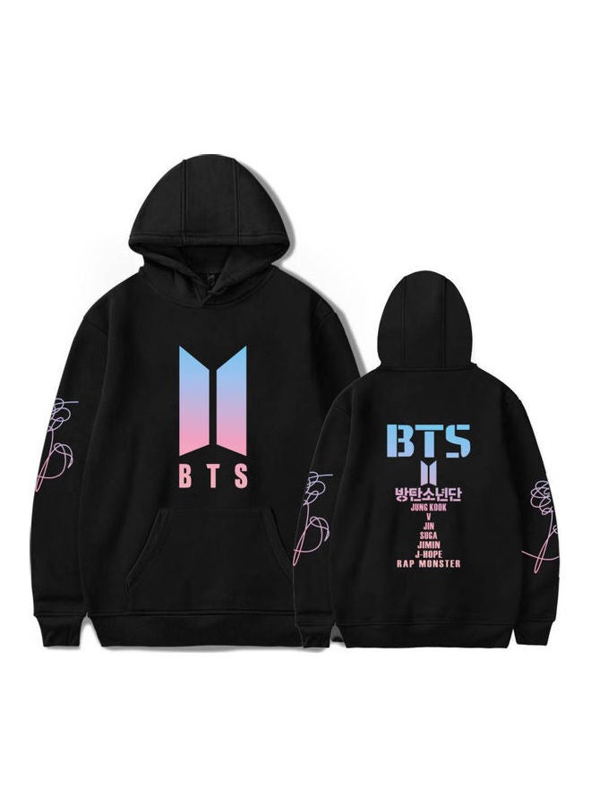 BTS Printing Long Sleeve Hooded Sweatshirt Black