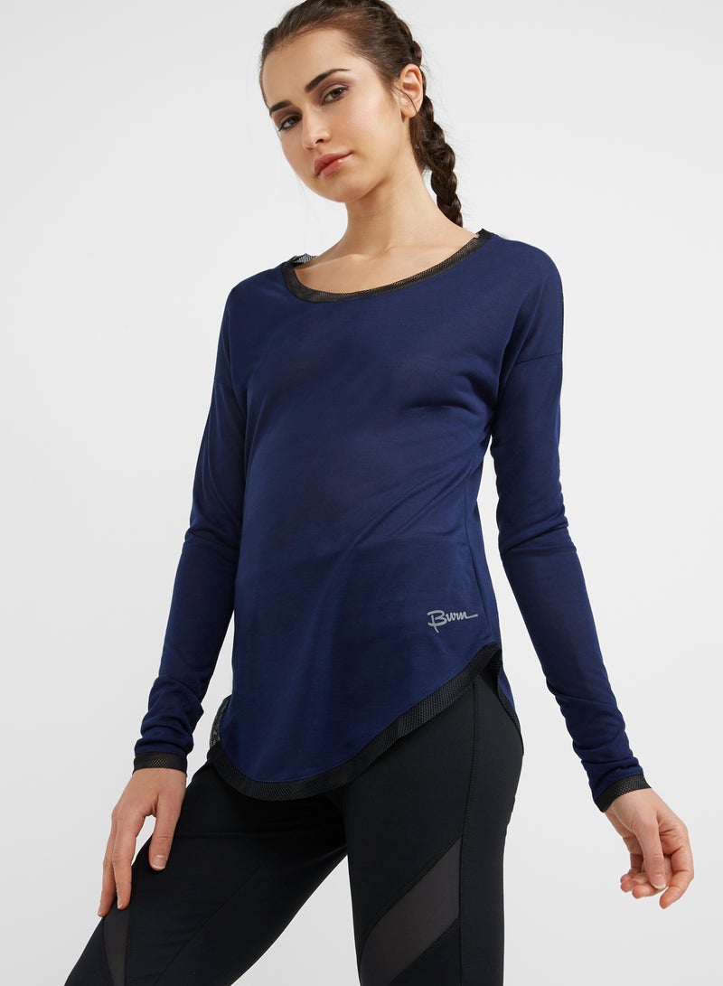 Long Sleeve Top With Mesh Back Navy Blue