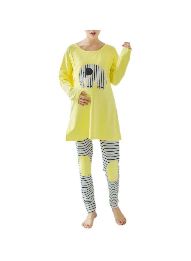 Elephant Printed Long Sleeves Pyjama Set Yellow/White/Black