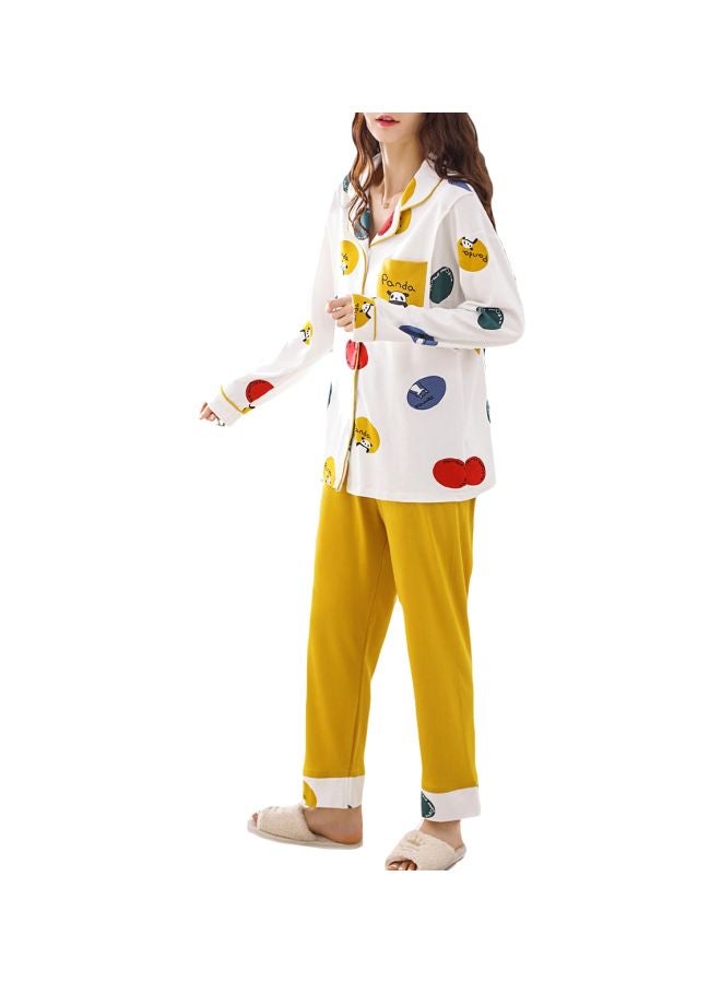 2-Piece Panda Printed Maternity Pajama Set Yellow/White/Red