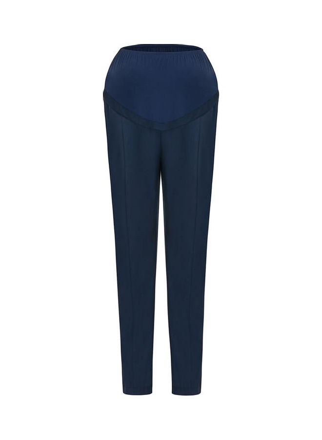 Solid High Rise Maternity Trousers Navy