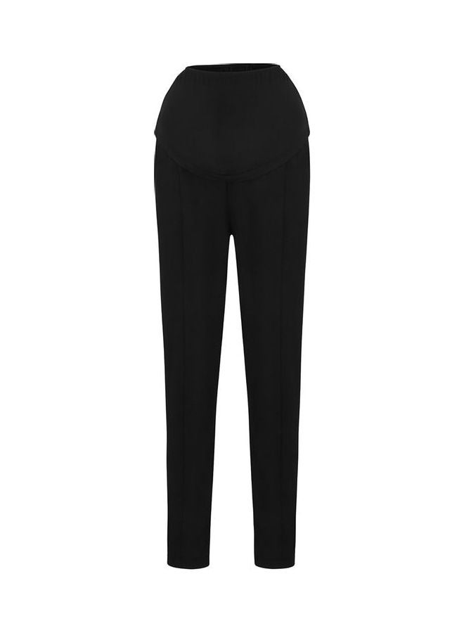 Solid High Rise Maternity Trousers Black