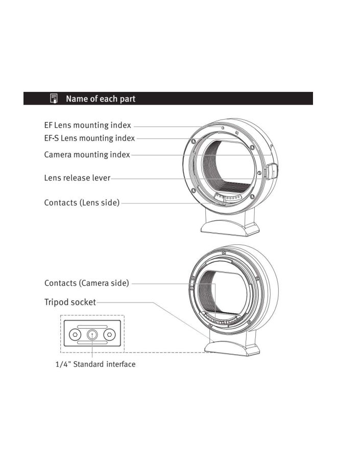 Auto Focus Lens Mount Adapter For Canon EF/EF-S Series Lens Black/Silver