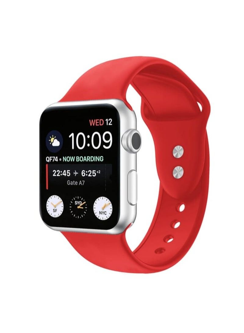 Double Nail Silicone Replacement Strap Watchband For Apple Watch Series 7 45mm / 6 & SE & 5 & 4 44mm / 3 & 2 & 1 42mm(Red)