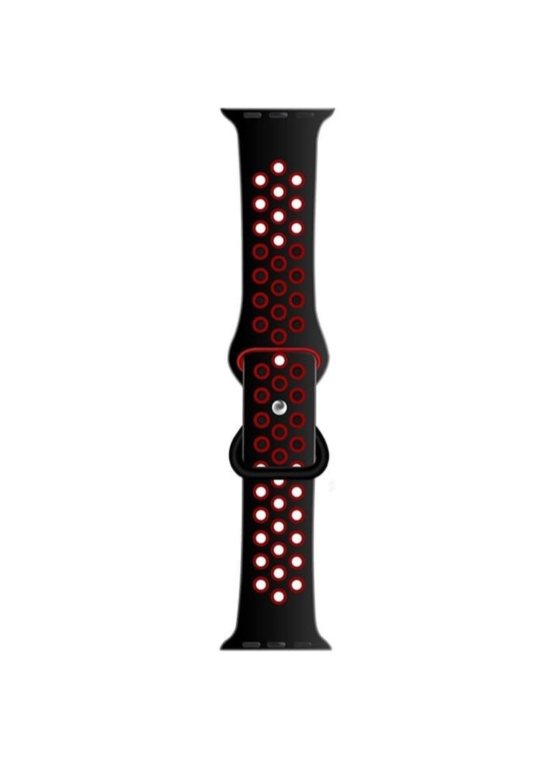 Butterfly Buckle Dual-tone Liquid Silicone Replacement Watchband For Apple Watch Series 7 45mm / 6 & SE & 5 & 4 44mm / 3 & 2 & 1 42mm(Black+Crimson)