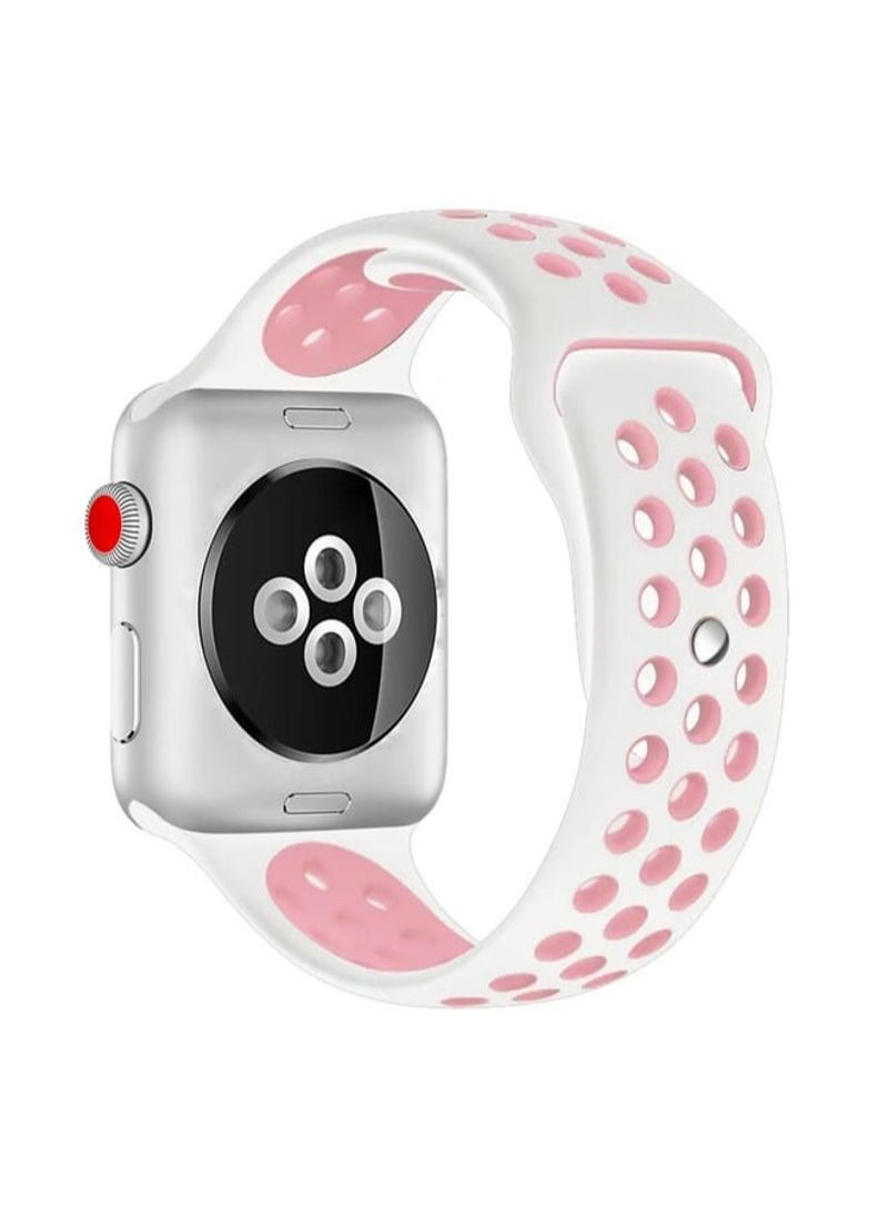 For Apple Watch Series 7 45mm / 6 & SE & 5 & 4 44mm / 3 & 2 & 1 42mm Fashionable Classical Silicone Sport Watchband (White Pink)