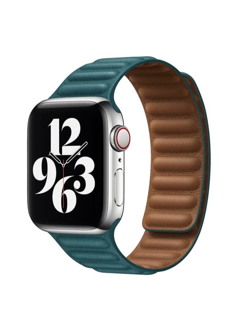 For Apple Watch Series 7 41mm / 6 & SE & 5 & 4 40mm / 3 & 2 & 1 38mm Leather Replacement Strap Watchband (Peacock Green)