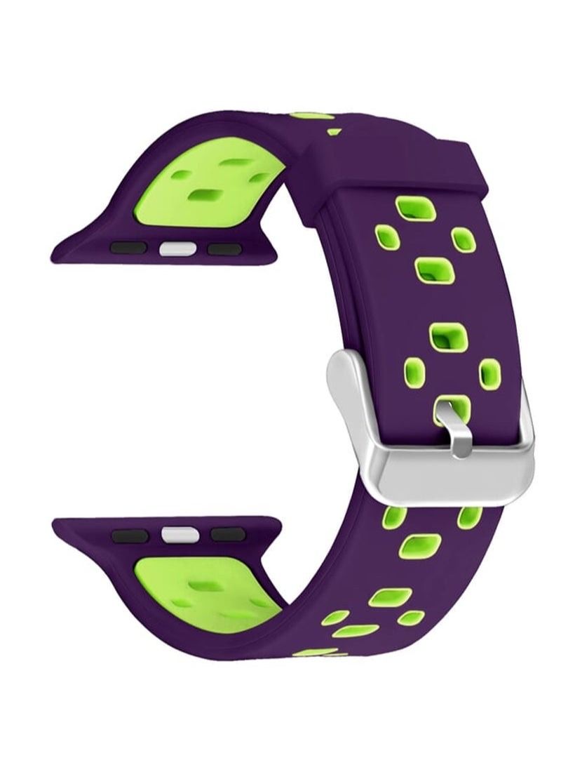 Square Hole Two-color Silicone Buckle Replacement Strap Watchband For Apple Watch Series 7 41mm / 6 & SE & 5 & 4 40mm / 3 & 2 & 1 38mm(Purple + Green)