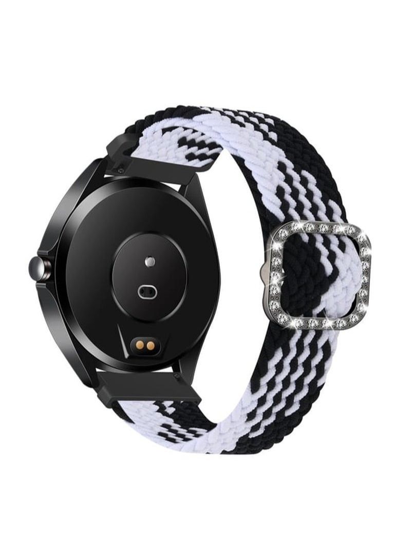 For Garmin Venu 2/Samsung Gear S3/Xiaomi Haylou RS3 22mm Universal Adjustable Braided Elastic Diamond Buckle Replacement Strap Watchband(Black White)
