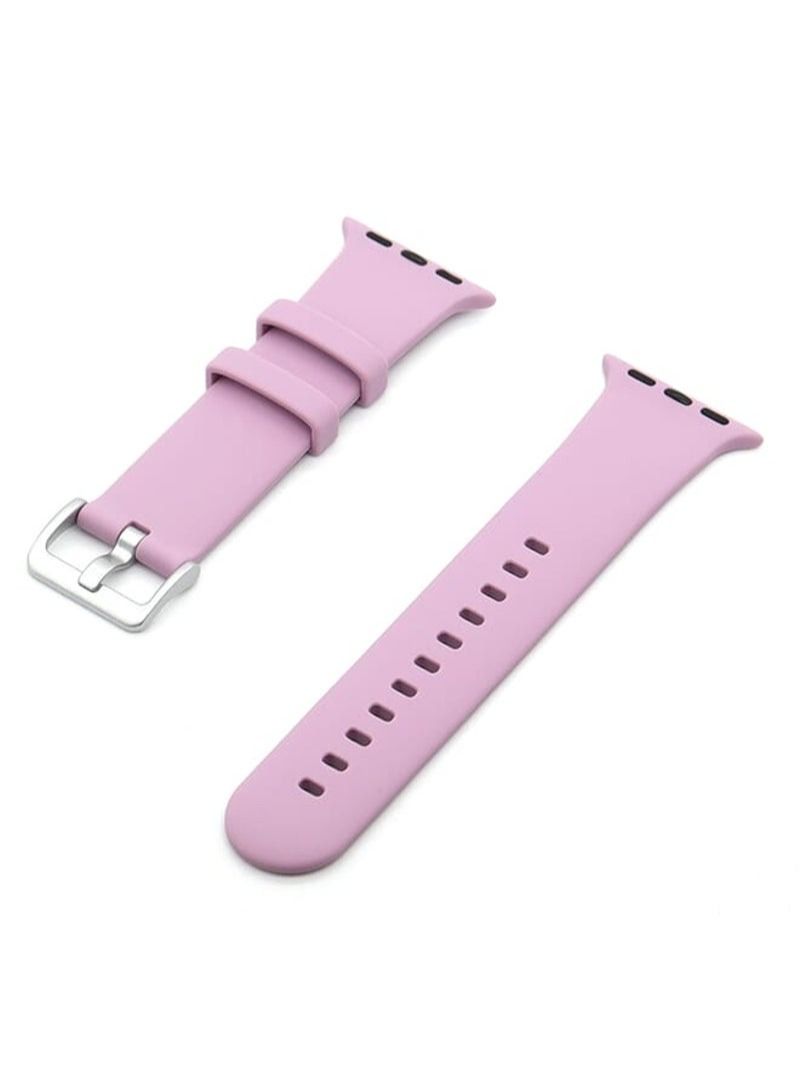 Silver Buckle Silicone Replacement Strap Watchband For Apple Watch Series 7 45mm / 6 & SE & 5 & 4 44mm / 3 & 2 & 1 42mm(Lavender Purple)