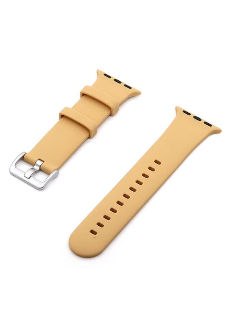 Silver Buckle Silicone Replacement Strap Watchband For Apple Watch Series 7 45mm / 6 & SE & 5 & 4 44mm / 3 & 2 & 1 42mm(Walnut)