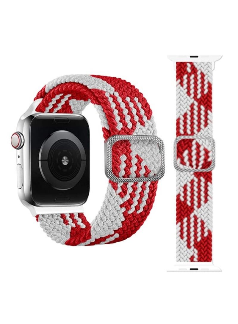 Buckle Braided Elastic Strap Watchband For Apple Watch Series 7 45mm / 6 & SE & 5 & 4 44mm / 3 & 2 & 1 42mm(Red and White)