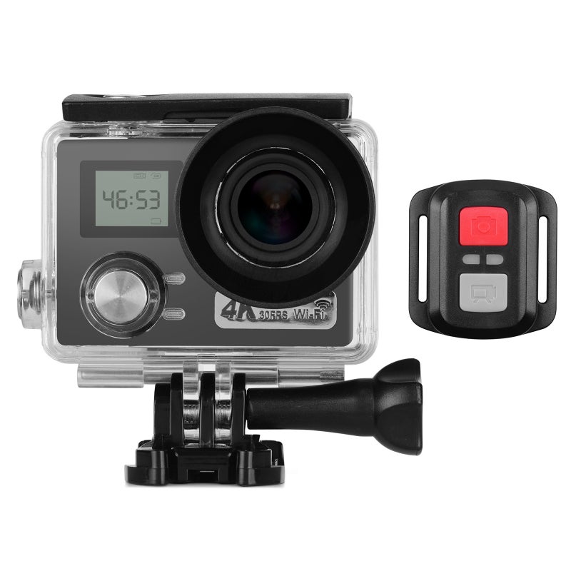 4K Dual LCD Screen Action Camera With Remote Shutter Waterproof Case