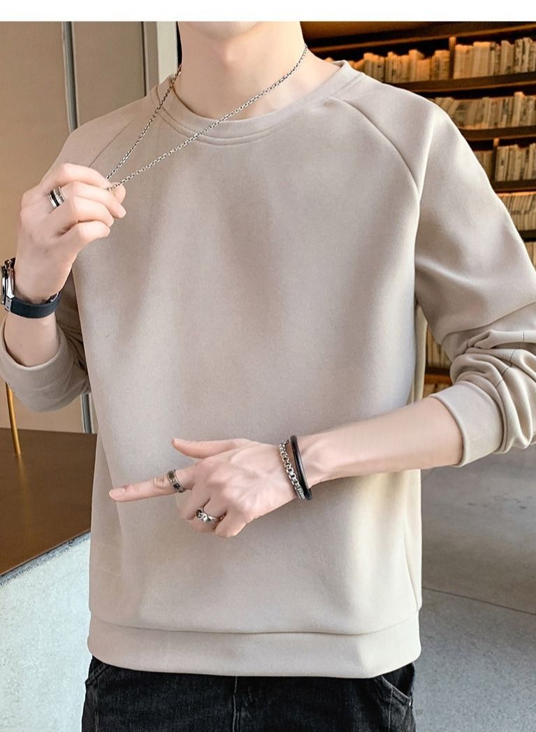 Men's Fall New Youth Trend Casual Warm German Velvet Round Neck Long Sleeve T-Shirt
