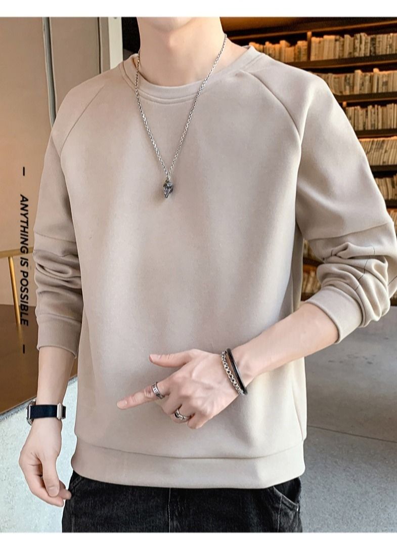 Men's Fall New Youth Trend Casual Warm German Velvet Round Neck Long Sleeve T-Shirt