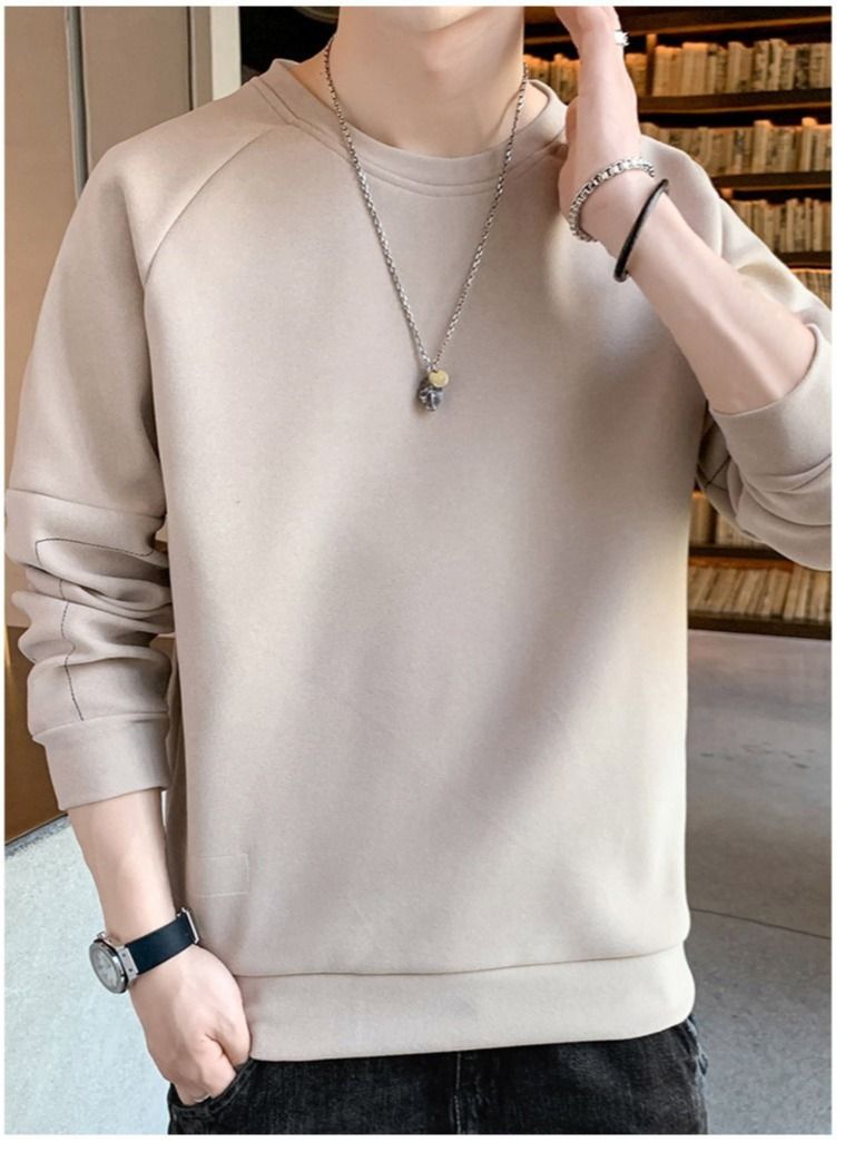 Men's Fall New Youth Trend Casual Warm German Velvet Round Neck Long Sleeve T-Shirt