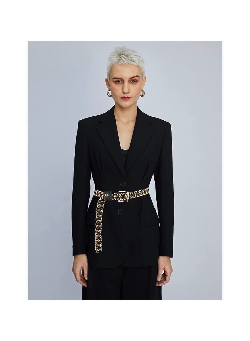 Metal Leather Chain Belts Punk Style Waist Belt for Women Dress Jeans