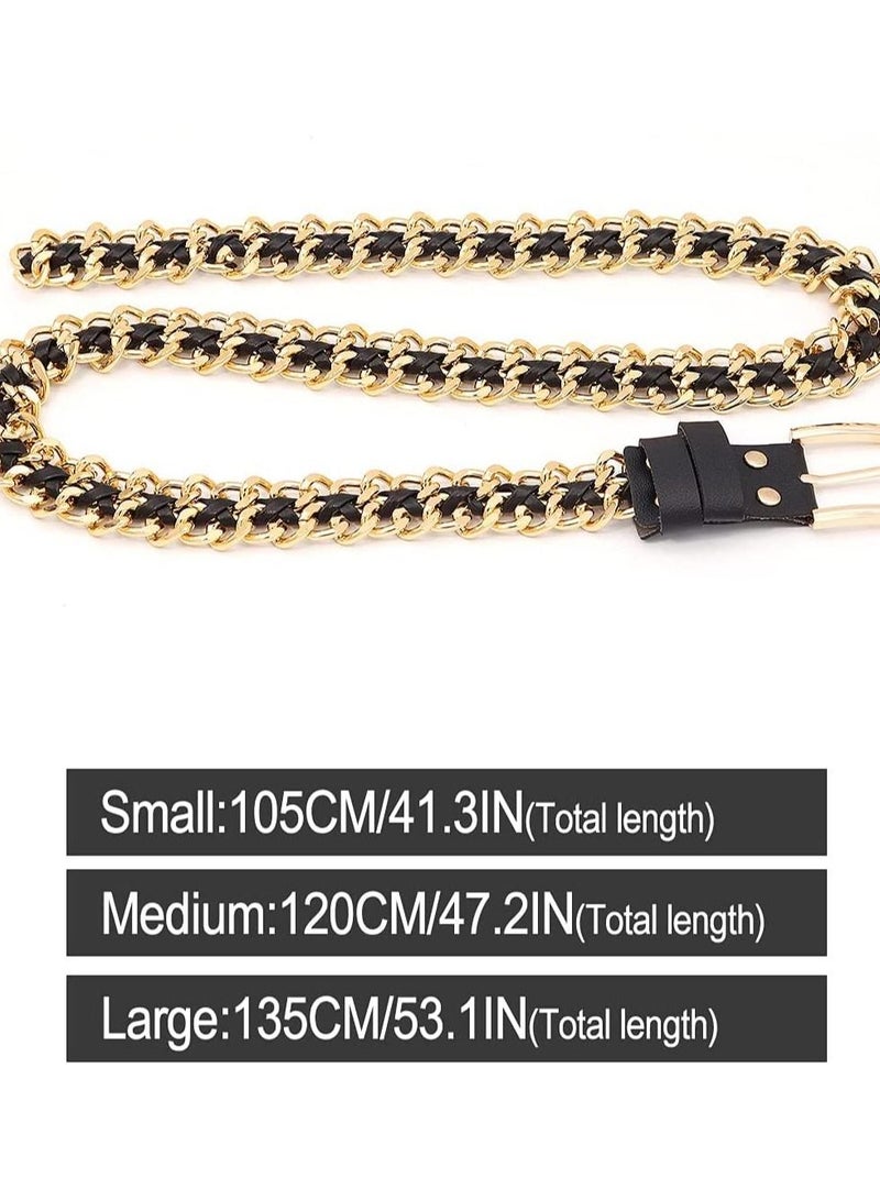 Metal Leather Chain Belts Punk Style Waist Belt for Women Dress Jeans