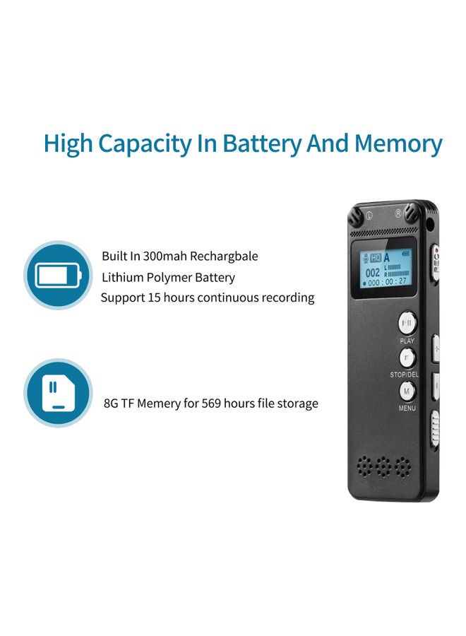 8GB Digital Voice Recorder Activated Noise Reduction Timing Recording Function Dual Condenser Microphone with WAV MP3 Player Password OS5271 Black