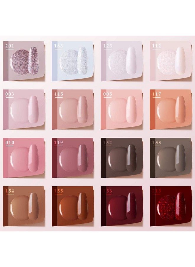 Gel Nail Polish Kit With Top & Base Coats 16 Colors Gel Polish Kit Red Browns Nude Glitters Nail Polish Set Popular Fall Winter Gel Nail Kit