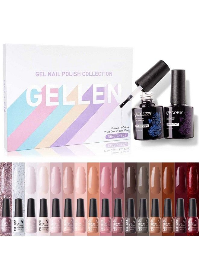 Gel Nail Polish Kit With Top & Base Coats 16 Colors Gel Polish Kit Red Browns Nude Glitters Nail Polish Set Popular Fall Winter Gel Nail Kit