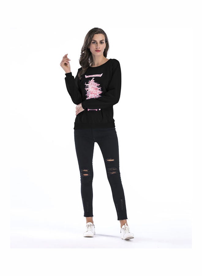 Printed Long Sleeves Sweater Black