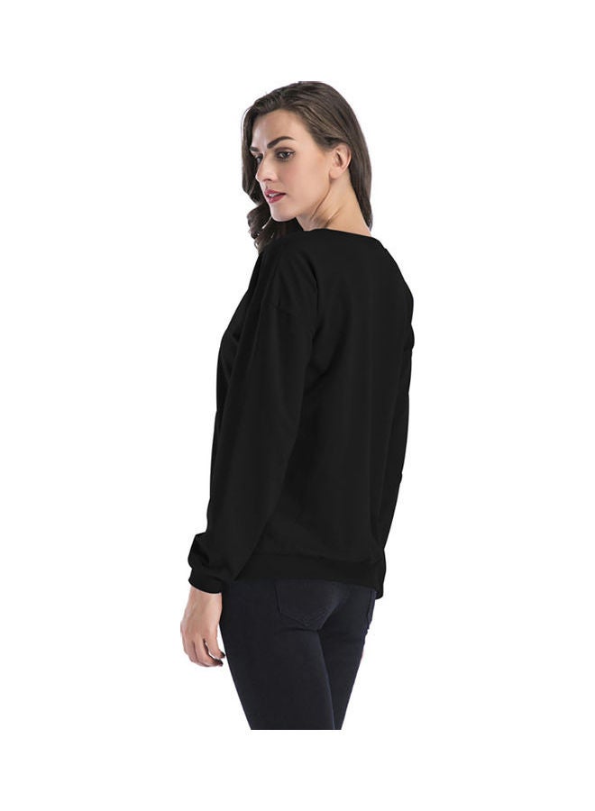 Printed Long Sleeves Sweater Black