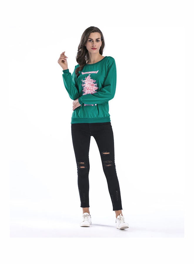 Printed Long Sleeves Sweater Green