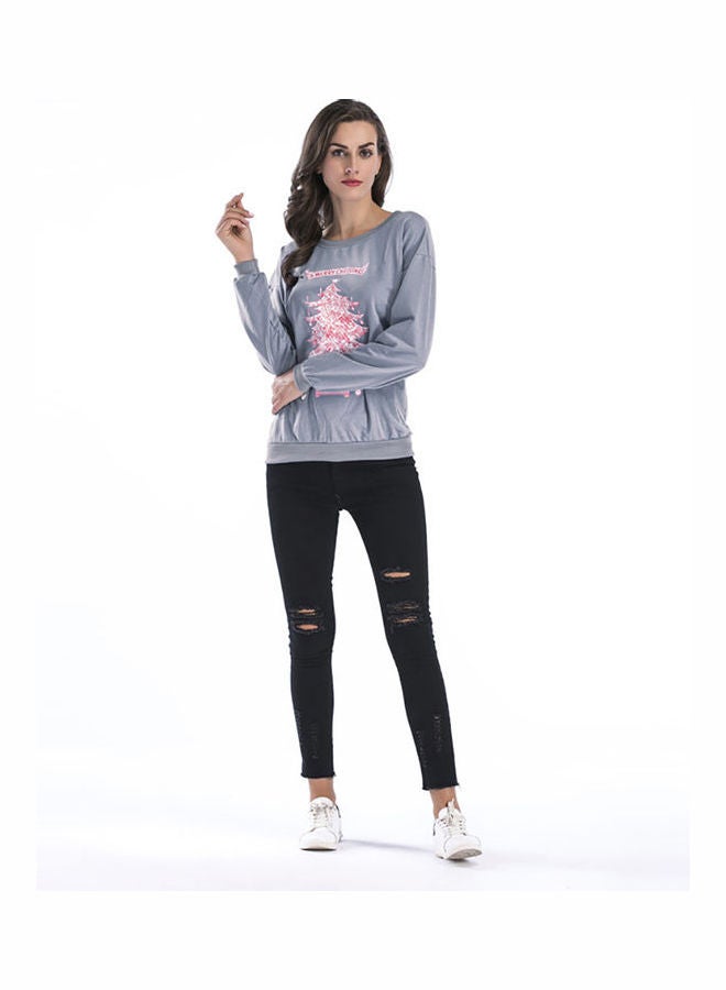 Printed Long Sleeves Sweater Green