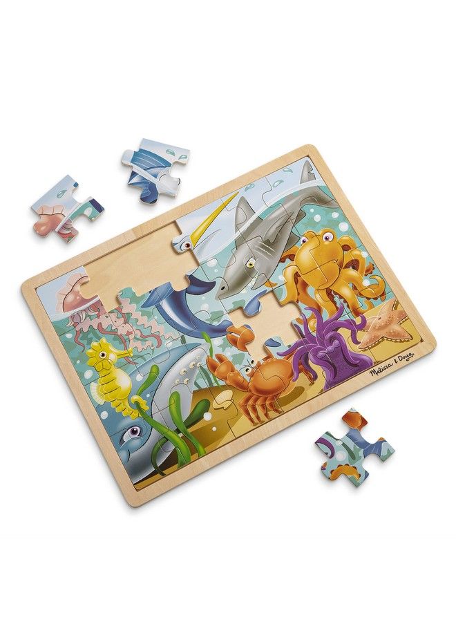 Under The Sea Ocean Animals Wooden Jigsaw Puzzle With Storage Tray (24 Pcs)