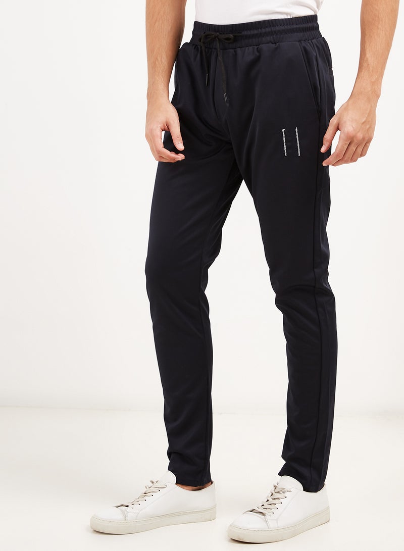 Solid Design Drawstring Sweatpants Navy